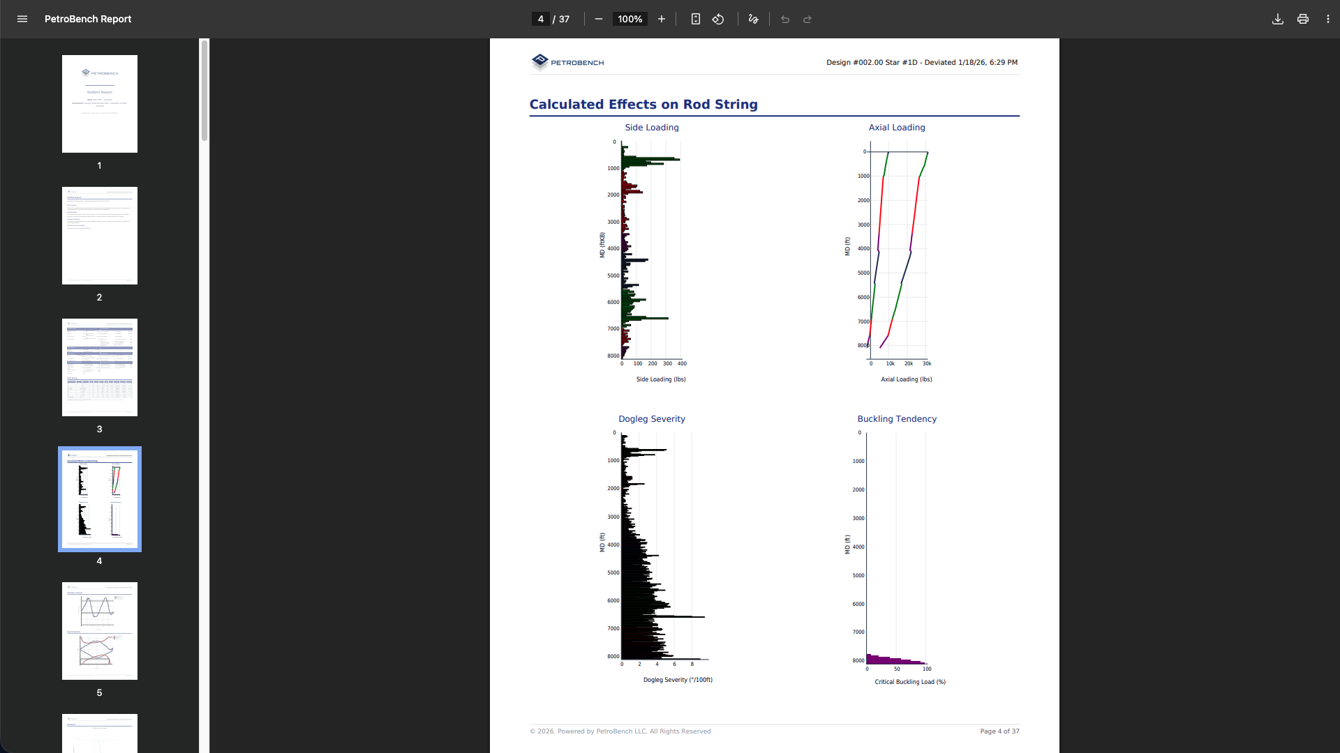 Rod string analysis charts in PDF report