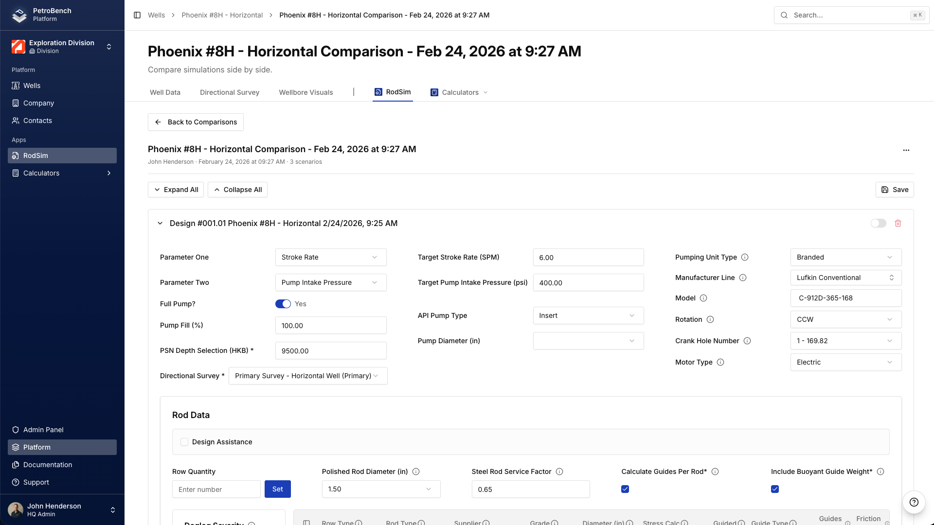 Comparison inputs with simulation preferences and rod data
