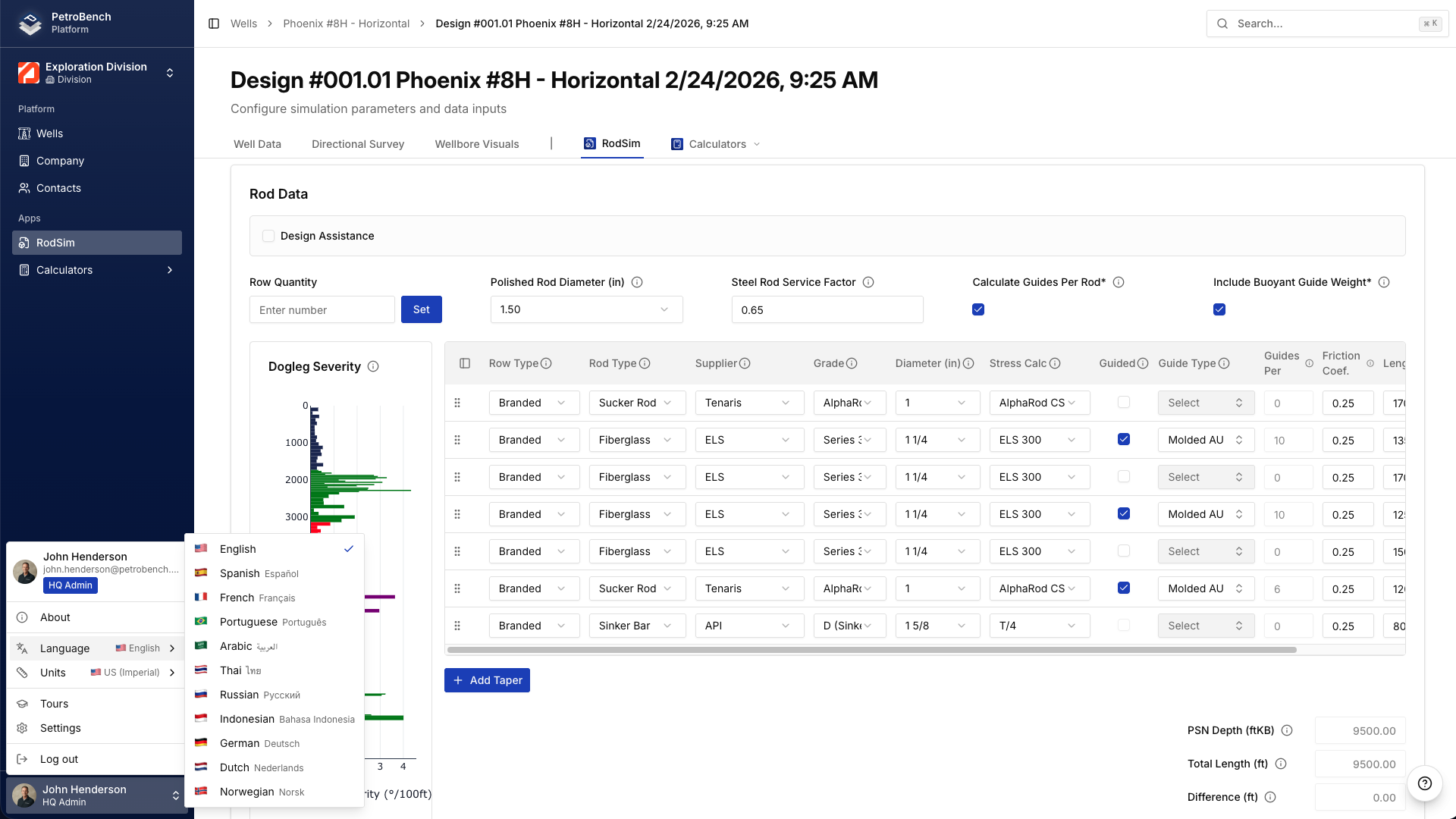 Language selection dropdown with 10+ languages